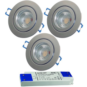 3er Set = 12Volt Bad Einbaustrahler Marina | IP44 | 5W | MCOB LED | inklusive LED Trafo 20Watt