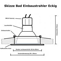 3W LED Bad Einbaustrahler Marin | 12V | IP44 | Eckig | Klares Schutzglas | Ohne Transformator