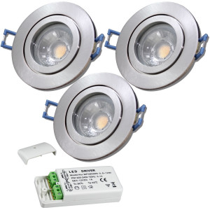 3er Set = 12Volt Bad Einbaustrahler Marina | IP44 | 3W | MCOB LED | inklusive LED Trafo 12Watt