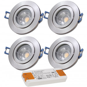 4er Set = 12Volt Bad Einbaustrahler Marina | IP44 | 3W | MCOB LED | inklusive LED Trafo 15Watt