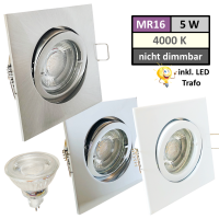 12Volt MCOB LED Einbaustrahler Dario | 5Watt | Gu5.3 Sockel | MR16 Fassung | Mit LED Trafo