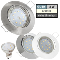 SMD LED Einbaustrahler Jan / 3Watt / 230Volt / 110° Leuchtwinkel / Betrieb ohne Trafo möglich.