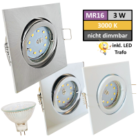 12Volt LED Einbaustrahler Dario | 3Watt | Gu5.3 Sockel | MR16 Fassung | Mit LED Transformator