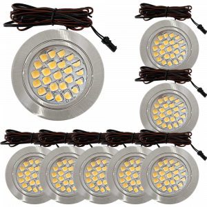 8 Stück Flache LED Möbel Einbaustrahler Mira - 12V - 2,4W - Loch 58 - 60mm