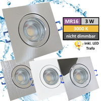 12Volt Bad Einbaustrahler Marin / IP44 / 3W / MCOB LED / Eckig / inklusive LED Treiber