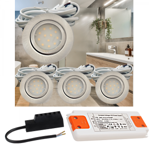 4er Set | Flache LED Möbel Einbauspots New Lina | 12V | 2W | LED Trafo | 72mm