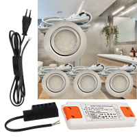 4er Set | Flache LED Möbel Einbauspots New Lina | 12V | 2W | LED Trafo | mit Schnurschalter