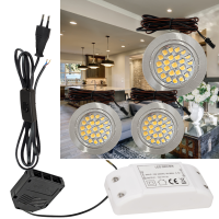 3 Stück Flache LED Möbel Einbaustrahler Mira - 12V - 2,4W - LED Trafo - 230Volt Zuleitung mit Schnurschalter