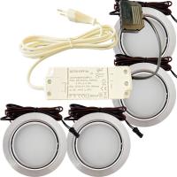 4er Set / Flache LED Einbauspots Milena / 12Volt / 3W / Kabelbaum / Stecker/ Verteilerleiste / LED Trafo vormontiert