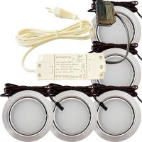 5er Set / Flache LED Einbauspots Milena / 12Volt / 3W / Kabelbaum / Stecker/ Verteilerleiste / LED Trafo vormontiert