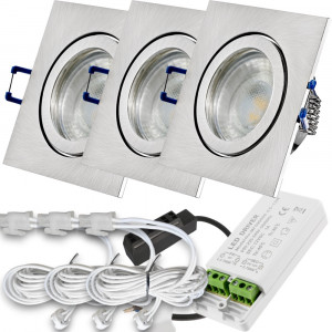 12V LED Einbaustrahler Set Marin IP44 3er Set 3W GU5.3 MR16 120cm AMP Kabel inkl. Trafo