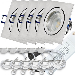 12V LED Einbaustrahler Set Marin IP44 5er Set 3W GU5.3 MR16 120cm AMP Kabel inkl. Trafo
