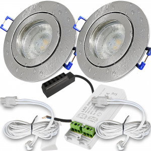 12V LED Einbaustrahler Set Marina IP44 2er Set 3W GU5.3 MR16 120cm AMP Kabel inkl. Trafo