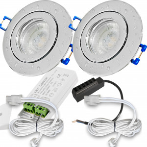 12V LED Einbaustrahler Set Marina IP44 2er Set 5W GU5.3 MR16 120cm AMP Kabel inkl. Trafo