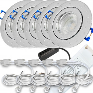 12V LED Einbaustrahler Set Marina IP44 5er Set 5W GU5.3 MR16 120cm AMP Kabel inkl. Trafo