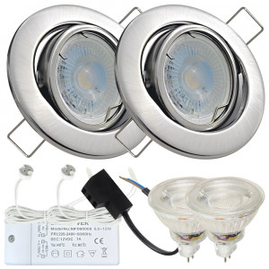 2er LED Einbaustrahler „Tomas“ – 12V, 3W, schwenkbar, GU5.3 MR16, inkl. AMP-System & Trafo