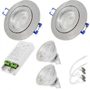 2er Set = 12Volt Bad Einbaustrahler Marina | IP44 | 5W | MCOB LED | inklusive LED Trafo 12Watt