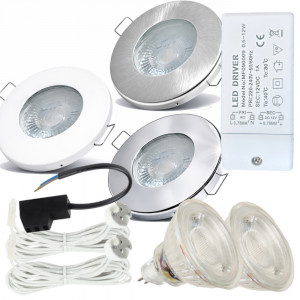 2er Set 3W LED Einbaustrahler IP65 12V inkl Trafo & 120cm Kabel