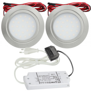 2er Set / Flache LED Einbauspots Mila / 12Volt / 3W / Kabelbaum / Stecker/ Verteilerleiste / LED Trafo vormontiert