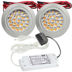 2er Set / Flache LED Einbauspots Mira / 12Volt / 2,4W / Kabelbaum / Stecker/ Verteilerleiste / LED Trafo vormontiert