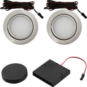 2er Set Flache LED Möbel Einbauspots Milena 12V - 3W - mit Dimmer und Fernbedienung