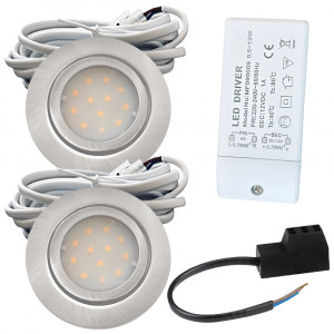 2er Set | Flache LED Möbel Einbauspots New Lina | 12V | 2W | LED Trafo | 72mm