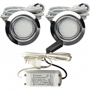 2er Set Flache LED-Möbel-Spots New Lina IP44, 12V, 2,2W, inklusive Plug & Play Trafo. Chrom