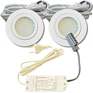 2er Set Flache LED-Möbel-Spots New Lina IP44, 12V, 2,2W, inklusive Plug & Play Trafo. Weiß