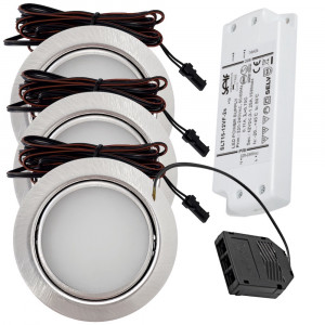 3 Stück - Flache LED Möbel Einbauleuchte Milena 12V - 3W - Mit LED Trafo und Verteiler
