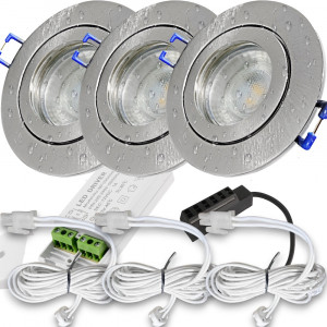 3er Set = 12Volt Bad Einbaustrahler Marina | IP44 | 3W | MCOB LED | inklusive LED Trafo 12Watt