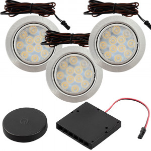 3er Set Flache LED Möbel Einbauspots Lina 12V - 3W - mit Dimmer und Fernbedienung