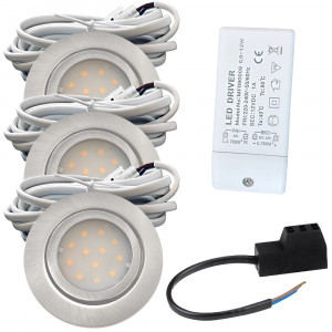 3er Set | Flache LED Möbel Einbauspots New Lina | 12V | 2W | LED Trafo | 72mm