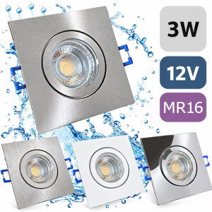 3W LED Bad Einbaustrahler Marin | 12V | IP44 | Eckig | Klares Schutzglas | Ohne Transformator