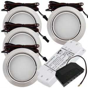 4 Stück - Flache LED Möbel Einbauleuchte Milena 12V - 3W - Mit LED Trafo und Verteiler
