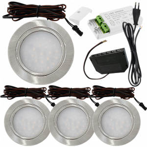 4 Stück Flache LED Möbel-Einbaustrahler Mila 12V - 2,4W - LED Trafo - 230V Zuleitung mit Schnurschalter