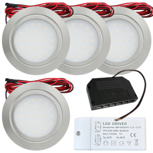 4 Stück Flache LED Möbel-Einbaustrahler Mila 12V - 2,4W - LED Trafo