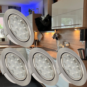 4 Stück LED Möbel Einbauleuchten 12V | 3W | Einbautiefe 12mm | Loch = 55 - 60 mm