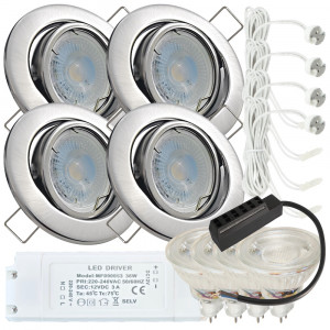 4er LED Einbaustrahler „Tomas“ – 12V, 3W, schwenkbar, GU5.3 MR16, inkl. AMP-System & Trafo