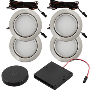 4er Set Flache LED Möbel Einbauspots Milena 12V - 3W - mit Dimmer und Fernbedienung