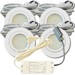 4er Set Flache LED-Möbel-Spots New Lina IP44, 12V, 2,2W, inklusive Plug & Play Trafo. Weiß