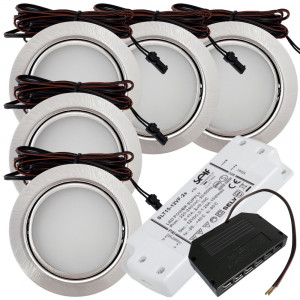 5 Stück - Flache LED Möbel Einbauleuchte Milena 12V - 3W - Mit LED Trafo und Verteiler