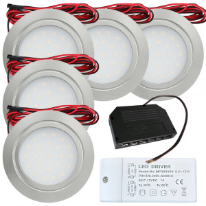 5 Stück Flache LED Möbel-Einbaustrahler Mila 12V - 2,4W - LED Trafo