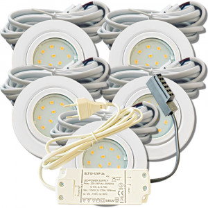 5er Set Flache LED-Möbel-Spots New Lina IP44, 12V, 2,2W, inklusive Plug & Play Trafo. Weiß