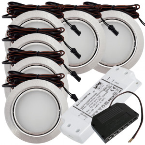 6 Stück - Flache LED Möbel Einbauleuchte Milena 12V - 3W - Mit LED Trafo und Verteiler