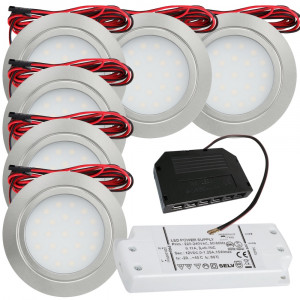 6 Stück Flache LED Möbel-Einbaustrahler Mila 12V - 2,4W - LED Trafo