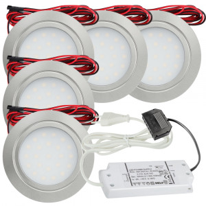 6er Set / Flache LED Einbauspots Mila / 12Volt / 2,4W / Kabelbaum / Stecker/ Verteilerleiste / LED Trafo vormontiert
