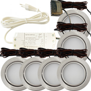 6er Set / Flache LED Einbauspots Milena / 12Volt / 3W / Kabelbaum / Stecker/ Verteilerleiste / LED Trafo vormontiert
