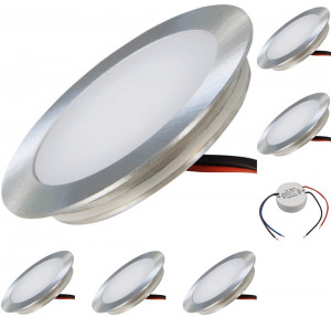 6er Set SMD Bodeneinbauspots 12Volt + 2 x LED Rundtrafo. Für Laminat, Parkett, Fliesen usw. Begehbar - IP67. Abwaschbar.