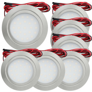 7 Stück Flache LED Möbel-Einbaustrahler Mila 12V - 2,4W - 2 x LED Trafos