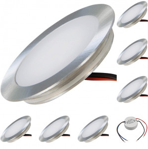 7er Set SMD Bodeneinbauspots 12Volt + LED Rundtrafo. Für Laminat, Parkett, Fliesen usw. Begehbar - IP67. Abwaschbar.